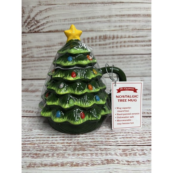 Mr. Christmas — Nostalgic Tree Christmas MUG, 16 oz. with Lid - Green Tree - Picture 1 of 8